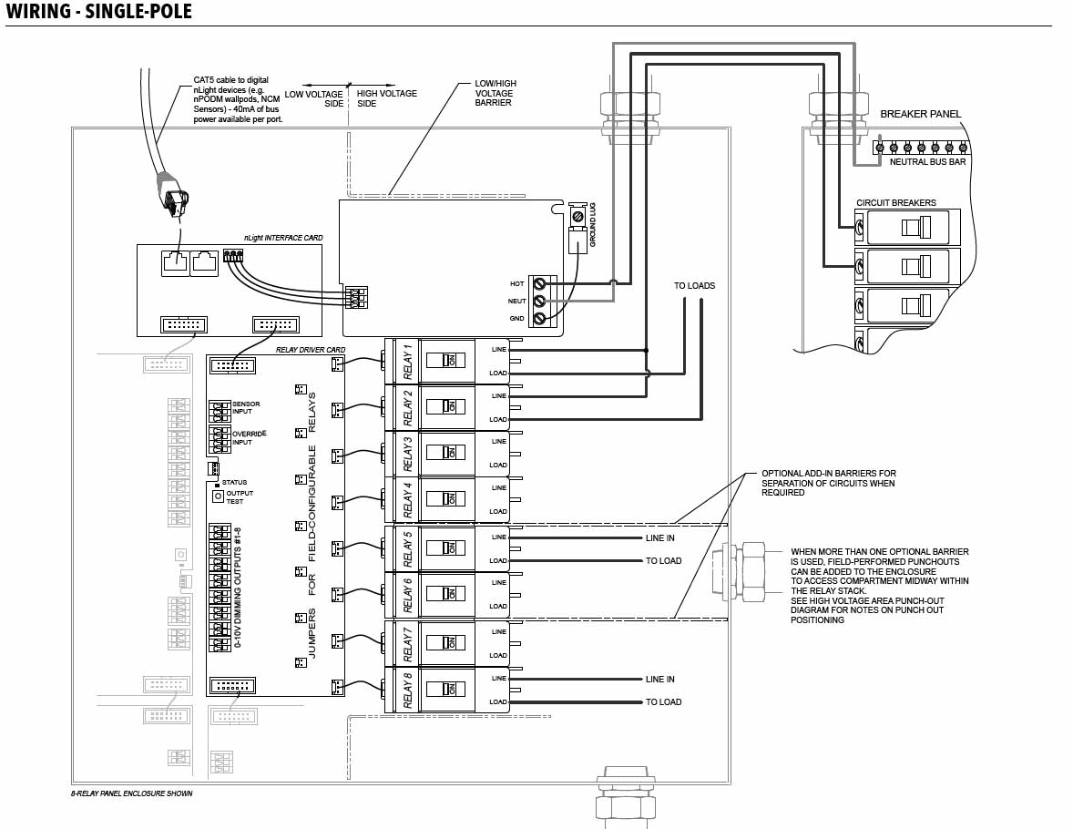 nLight Relay Panel Acuity Brands - wiring single pole - typical connections diagram